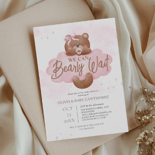 Invitation Nous pouvons à peine attendre Ourson Fille Ourson