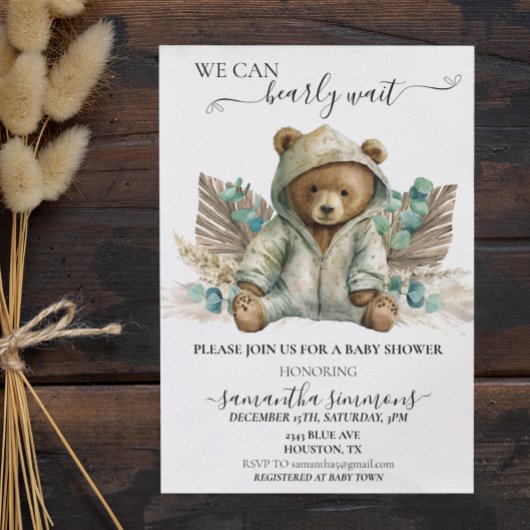 Invitation Nous pouvons attendre Baby shower Boho Ours