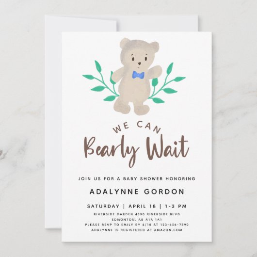 Invitation Nous Pouvons Attendre Baby shower Mignonne Ours (Devant)