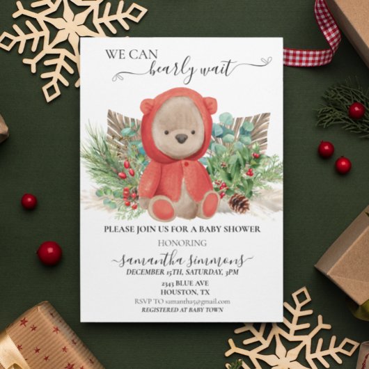 Invitation Nous pouvons attendre Baby shower Noël Ours Boho