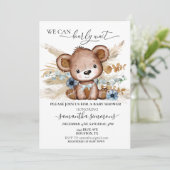 Invitation Nous pouvons attendre Baby shower Ours Boho Bleu (Debout devant)