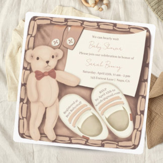 Invitation Nous pouvons attendre - Baby shower vintage neutre