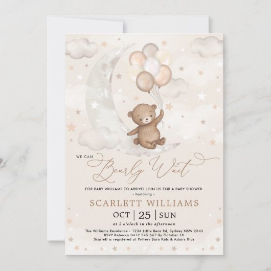 Invitation Nous pouvons attendre la lune Ours Baby shower (Devant)