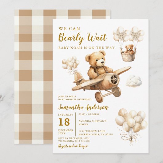 Invitation Nous pouvons attendre le plan de Baby shower Brown (Devant / Derrière)