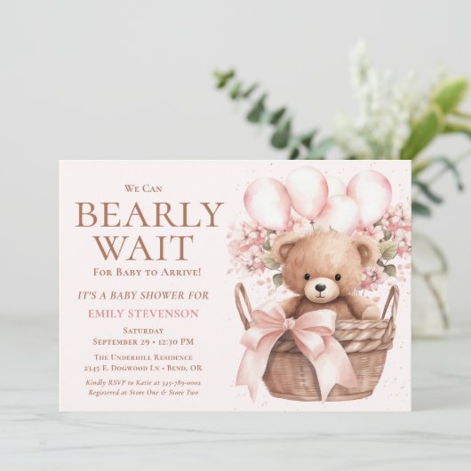 Invitation Nous Pouvons Attendre L'Ours De Fille Dans Le Baby (Debout devant)