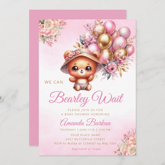 Invitation Nous Pouvons Attendre Rapidement Les Ballons Baby  (Devant / Derrière)