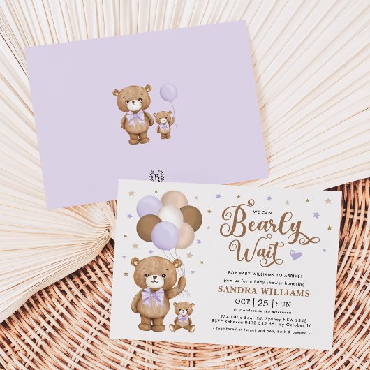 Invitation Nous Pouvons Attendre Rapidement Purple Teddy Bear