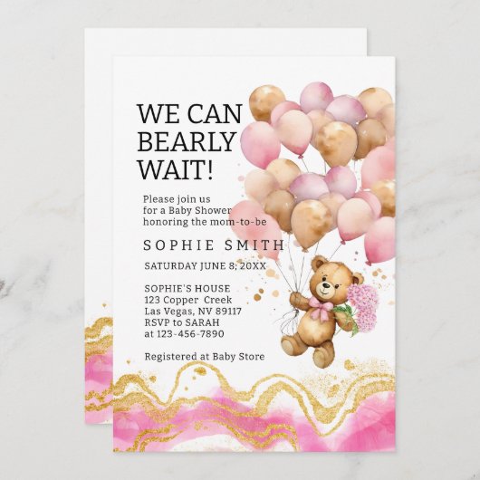 Invitation Nous Pouvons Attendre Rapidement Rose Et Or Abstra (Devant / Derrière)