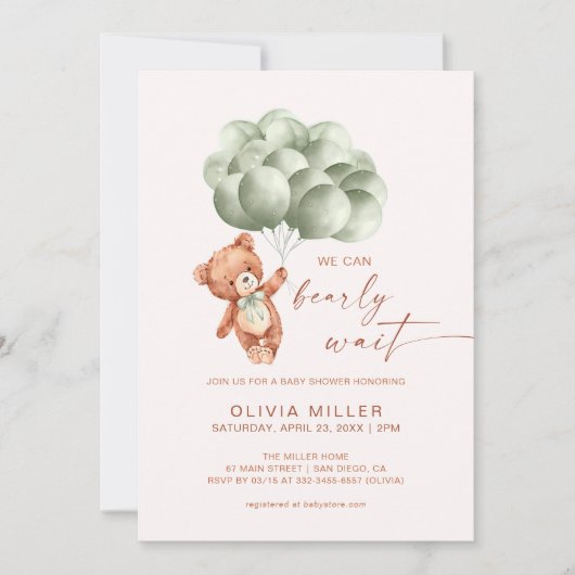 Invitation Nous pouvons attendre rapidement Sage Ours vert Ba (Devant)