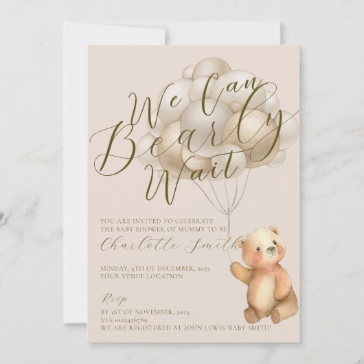 Invitation Nous Pouvons Attendre Teddy Bear Baby shower (Devant)