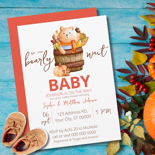 Invitation Nous pouvons Bearly Wait Baby shower, Automne mini