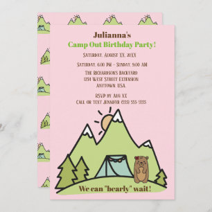 Invitation Nous pouvons rose d'attente de Bearly camper fête