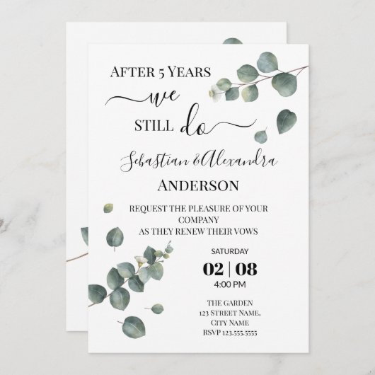 Invitation Nous renouvelons encore nos vœux de mariage annive (Devant / Derrière)