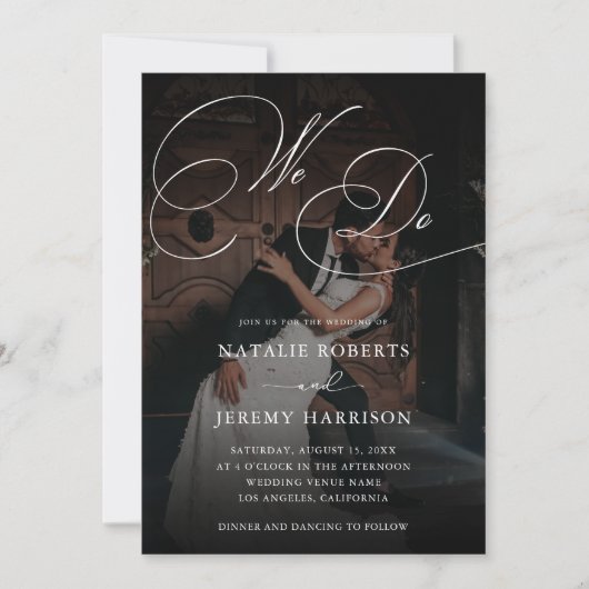 Invitation Nous Script Dark Faded Photo Code QR Mariage (Devant)