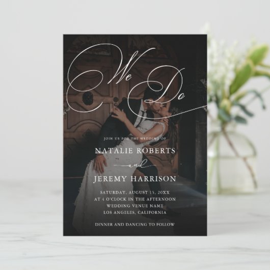 Invitation Nous Script Dark Faded Photo Code QR Mariage (Debout devant)