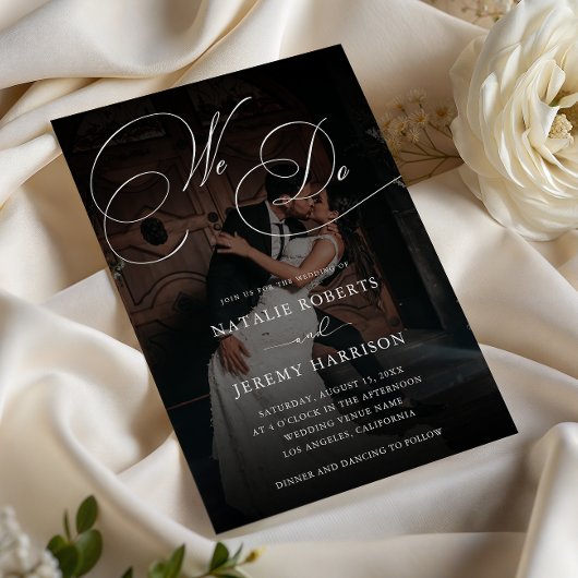 Invitation Nous Script Dark Faded Photo Code QR Mariage