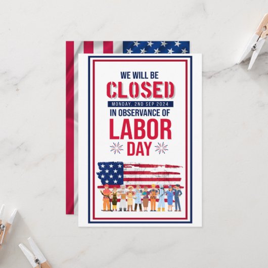 Invitation Nous Serons Fermés En Occasion De La Fête Du Trava (Devant/Arrière en situation)