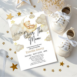 Invitation Nous Sommes Au-Dessus Du Baby shower Lune Teddy Be