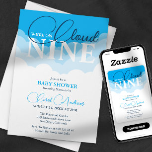 Invitation Nous sommes au septième ciel - Baby Shower Blue Bo