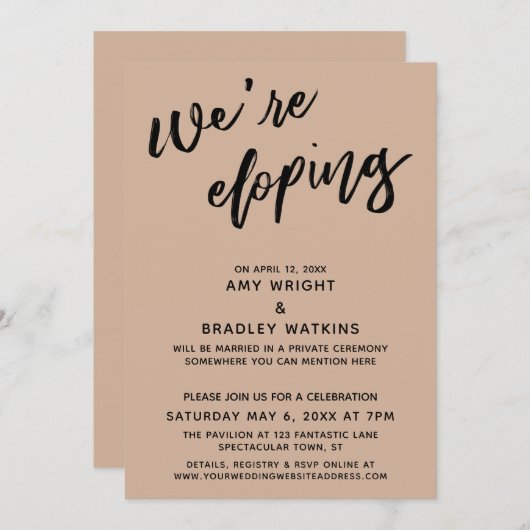 Invitation Nous sommes en train d'Eloping moderne écriture ma (Devant / Derrière)