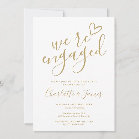 Invitation Nous sommes Engaged Engagement Party Chic Gold (Devant)
