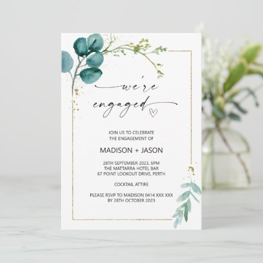 Invitation Nous sommes Engaged Engagement Party Green and Gol (Debout devant)