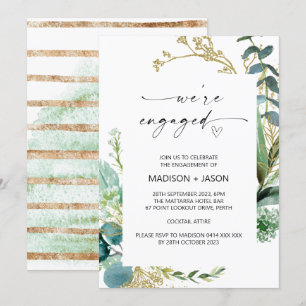 Invitation Nous sommes Engaged Engagement Party Green and Gol
