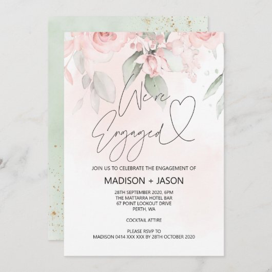 Invitation Nous sommes Engaged Engagement Party Pink Floral G (Devant / Derrière)