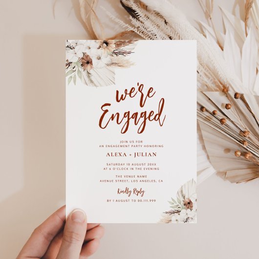 Invitation NOUS SOMMES ENGAGÉS Boho pampas terracotta fiançai