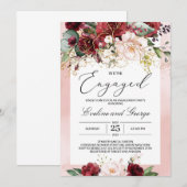 Invitation Nous sommes engagés Bourgogne Floral Boho Invitati (Devant / Derrière)