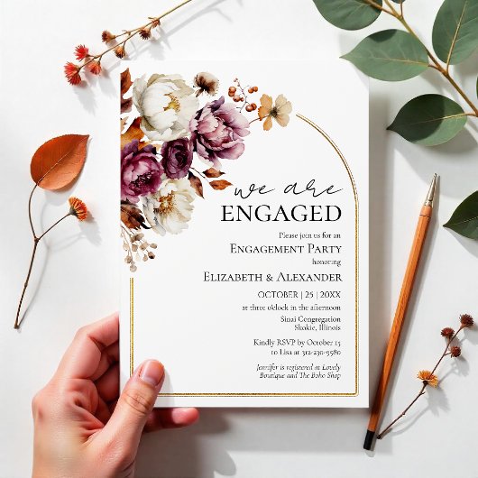 Invitation Nous sommes engagés | Burgundy Fall Engagement Par