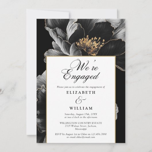 Invitation Nous sommes engagés Elegant Floral Engagement Part (Devant)