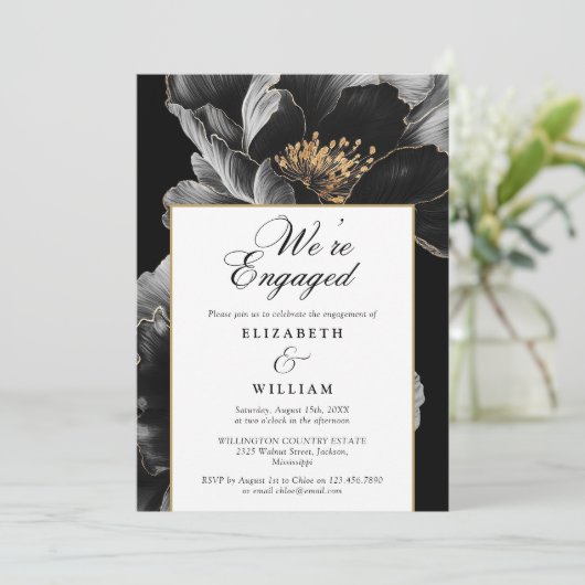 Invitation Nous sommes engagés Elegant Floral Engagement Part (Debout devant)