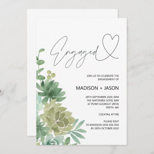 Invitation Nous sommes engagés Engagement Party Modern Succul (Devant / Derrière)