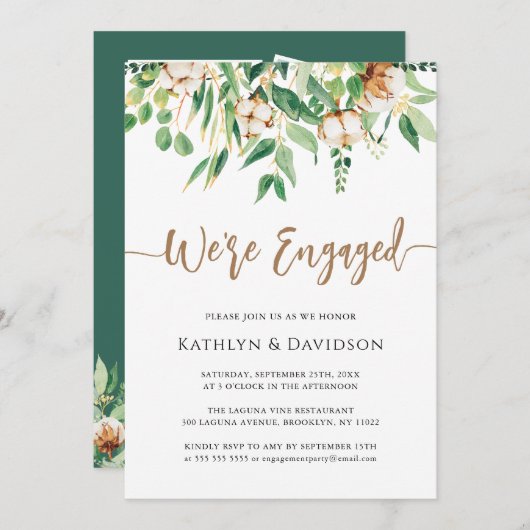 Invitation Nous sommes engagés Eucalyptus Floral Simple Fianç (Devant / Derrière)