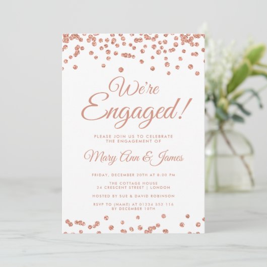 Invitation Nous sommes engagés ! Rose Gold Parties scintillan (Debout devant)