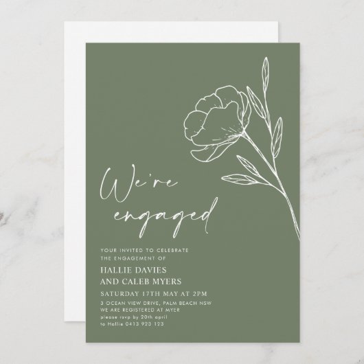 Invitation Nous sommes engagés Sage Green Engagement Party (Devant / Derrière)