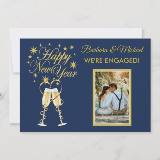 Invitation Nous sommes fiancés Bonne année Or Bleu Photo (Devant)