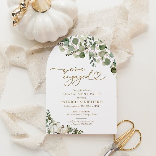Invitation Nous sommes fiancés Citrouille blanche Verdure Aut