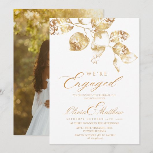 Invitation Nous sommes fiancés Élégante fête de fiançailles a (Devant / Derrière)