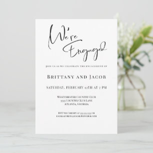 Invitation Nous sommes fiancés Fête de fiançailles noir blanc