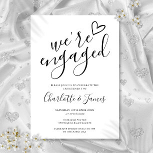 Invitation Nous sommes fiancés Fête de fiançailles Noir et bl