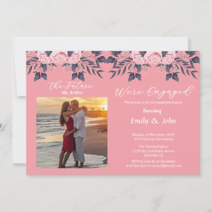Invitation nous sommes fiancés floral rose avec photo