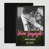 Invitation Nous sommes fiancés Photo de fiançailles néon rose (Devant / Derrière)