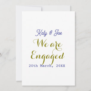 Invitation Nous sommes fiancés violet or nom date élégant sim