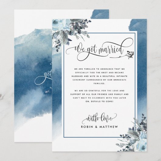 Invitation Nous sommes mariés Annonce de mariage en bleu (Devant / Derrière)