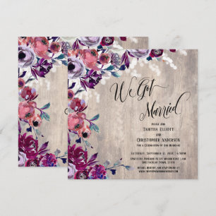 Invitation Nous sommes mariés Calligraphie Floral Bois Clair