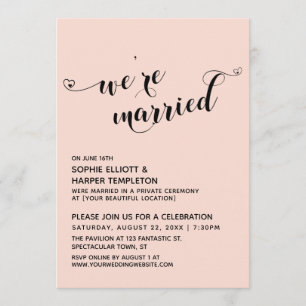 Invitation Nous sommes mariés Coeurs Script Blush Pink Récept