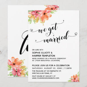 Invitation Nous sommes mariés Cœurs Script Fleurs aquarelle