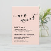 Invitation Nous sommes mariés Cœurs Script Rose Blush Récepti (Debout devant)